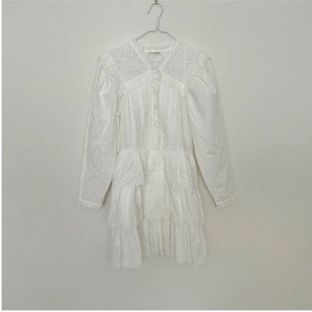 Ulla Johnson Aster Long Sleeve Tiered Ruffle Mini Dress White - Picture 4 of 12